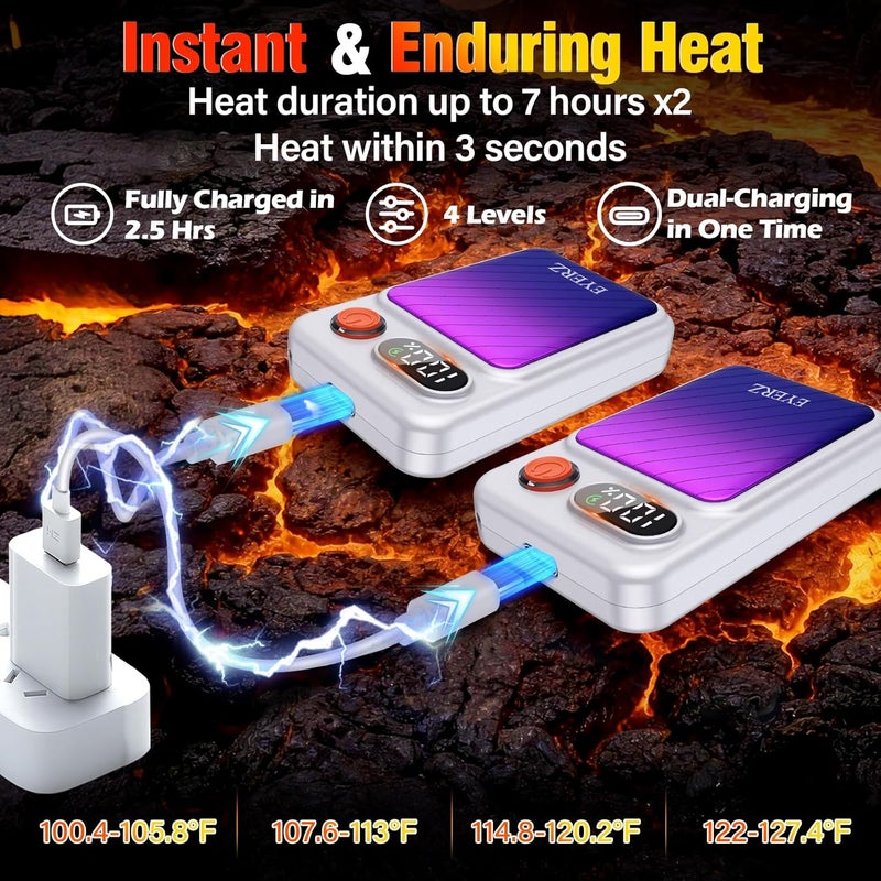 EYERZ Electric Hand Warmers Rechargeable 2 Pack, Magnetic AI Hand Warmers with LED Display & 4 Levels, Portable Pocket Heater, Gifts for Christmas, Camping, Golf, Raynauds, Hunting, Women & Men - Image 3